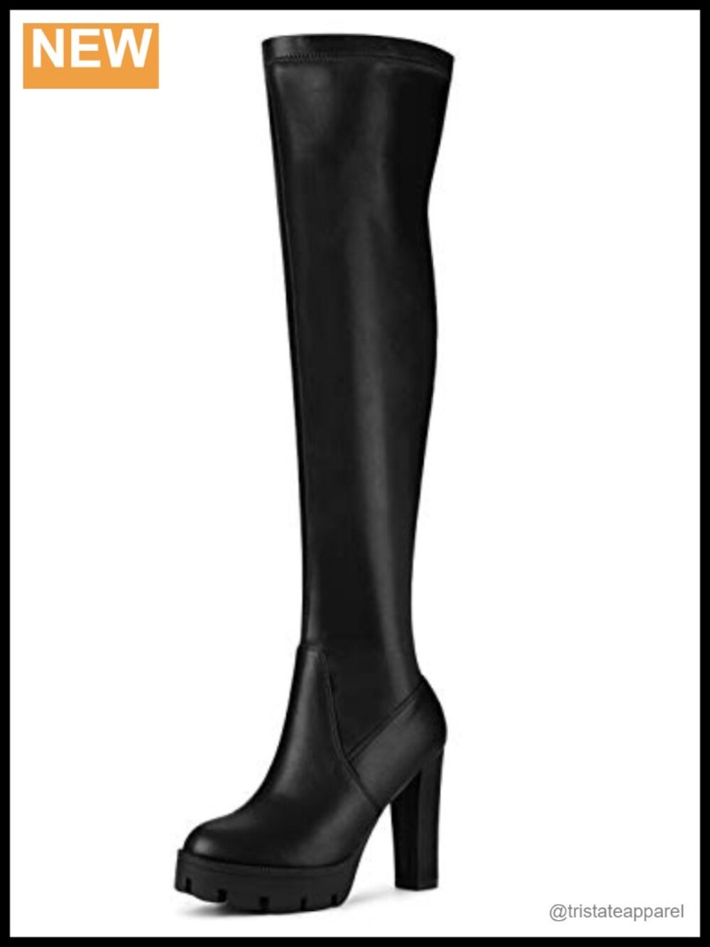 Faux Leather Over Knee Chunky Heel Platform Boots Round Toe Zip